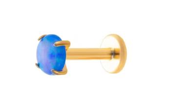 Troli Cercel labret placat cu aur cu opal sintetic albastru 0,3 cm