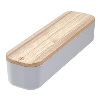 Cutie depozitare cu capac din lemn paulownia iDesign Eco, 9 x 36,5 cm, gri