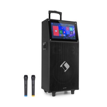 Auna Pro KTV, sistem de karaoke, 15,4" ecran tactil, 2 microfoane UHF, WiFi, BT, USB, SD, HDMI, tip cărucior