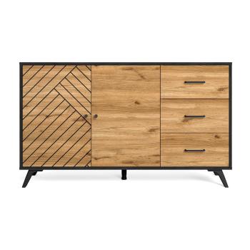 Comodă negru/natural  joasă cu aspect de lemn de stejar 136x81 cm Zebra – Marckeric