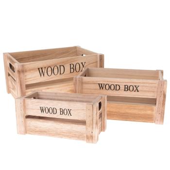 Set lădițe din lemn Wood Box, 3 buc., naturală