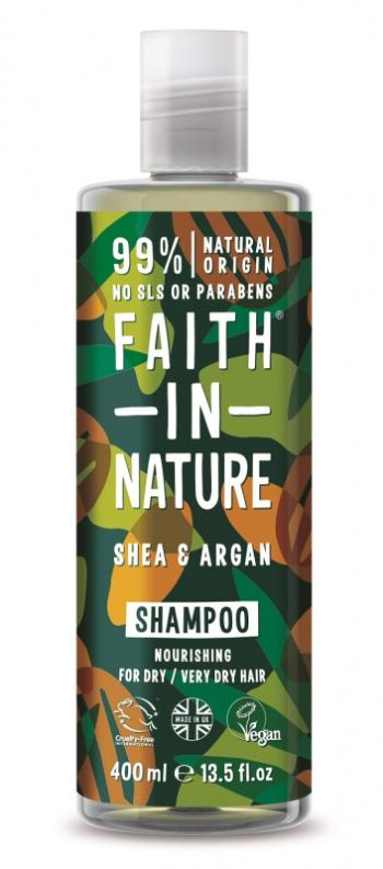 Faith in Nature Șampon hrănitor pentru păr uscat și foarte uscat Argan și unt de shea (Nourishing Shampoo) 400 ml