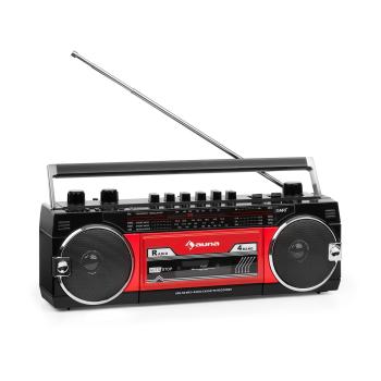 Auna Duke MKII, casetofon cu radio, BT, USB, SD, antena telescopică, roșu negru