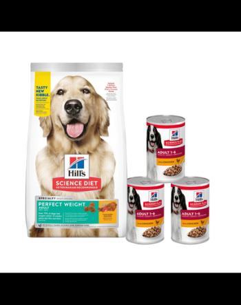 HILL'S Science Plan Adult 1+ Perfect Weight Large breed hrana uscata cu pui 12 kg + 3 conserve GRATIS