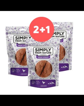 SIMPLY FROM NATURE Meat Strips Snack cu pui pentru caini 2 x 80g + 80g GRATIS