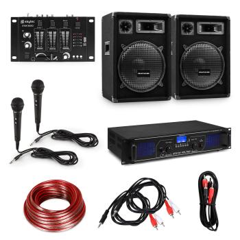 Electronic-Star Set pentru petreceri HiFi DJ PA, amplificator, boxe 2 x 12 ", mixer, 2 microfoane