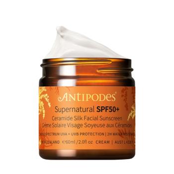 Antipodes Cremă delicată de bronzare pentru față SPF 50+ Supernatural (Ceramide Silk Facial Sunscreen) 60 ml