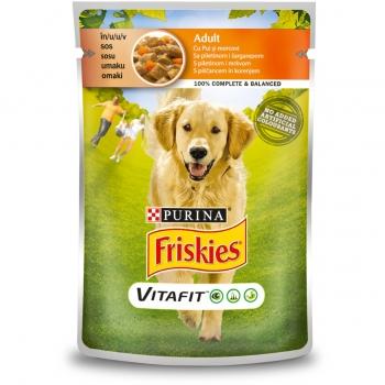 PURINA Friskies Adult, Pui cu Morcov, plic hrană umedă câini, (în sos), 100g