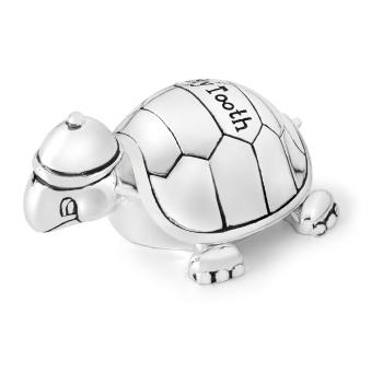 Cutiuță pentru dinți de lapte argintie din metal ø 8x3 cm Turtle – Zilverstad