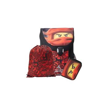 Set cu 3 piese pentru școală: ghiozdan, penar și sac LEGO® Ninjago Easy, roșu