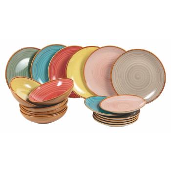 Set 18 farfurii din gresie ceramică Villa d'Este Siena, multicolor