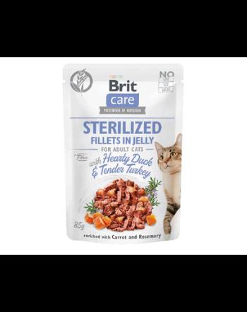 BRIT Care Fillets in Jelly Sterilized Duck&amp;Turkey hrana umeda pisici sterilizate, rata si curcan 85 g