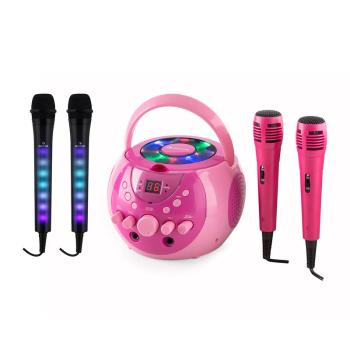Auna SINGSING, roz + set de karaoke dazzl, microfon, lumini led