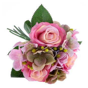 Buchet decorativ artificial de hortensie și trandafir Dakls Rosa