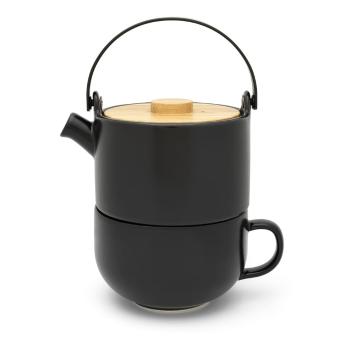 Ceainic din gresie ceramică cu cană Bredemeijer Umea, 500 ml, negru