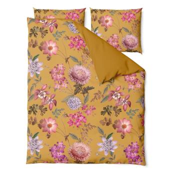 Lenjerie de pat din bumbac satinat pentru pat single Bonami Selection Blossom, 140 x 220 cm, ocru