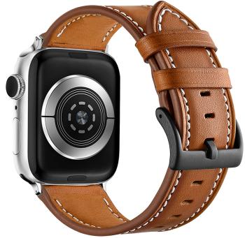 4wrist Curea din piele cu cusături albe pentru Apple Watch - Brown 38/40/41 mm