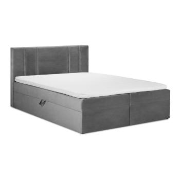 Pat dublu cu tapițerie din catifea Mazzini Beds Afra, 140 x 200 cm, gri deschis