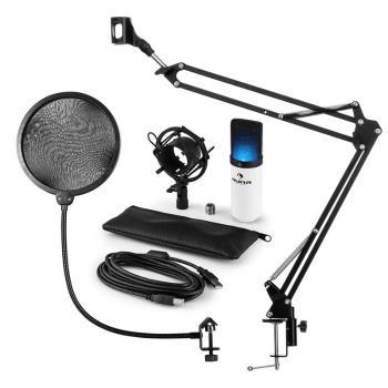 Auna MIC-900WH-LED, USB, set de microfon, set V4, alb, microfon condensator, filtru pop, braț de microfon, LED