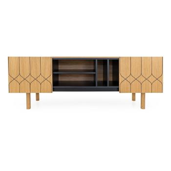 Masă TV neagră/în culoare naturală cu aspect de lemn de stejar 175x60 cm Porto – Woodman