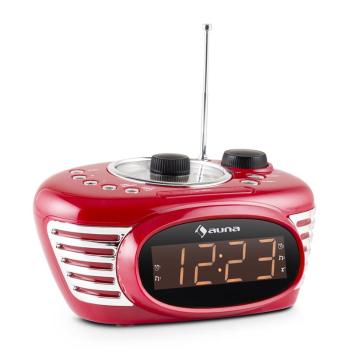 Auna RCR 56 RD, ceas cu alarmă retro, FM, AUX, alarmă dublă, roșu
