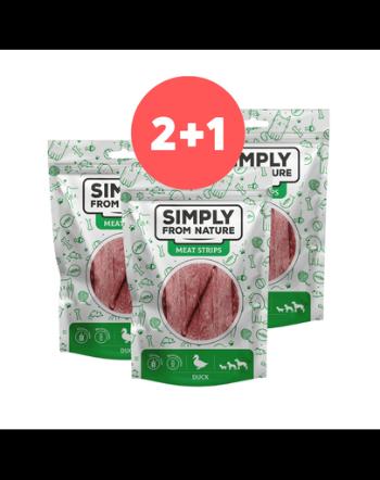 SIMPLY FROM NATURE Meat Strips Recompensa cu rata pentru caine 2 x 80g + 80g GRATIS