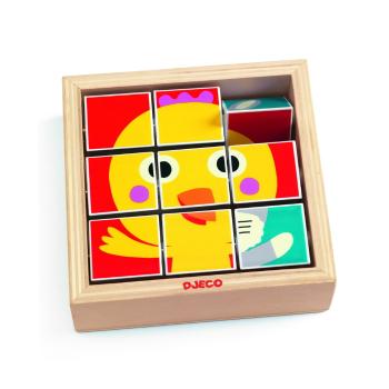 Puzzle rotativ din lemn cu fețe diferite Djeco „Puiul și prietenii lui”