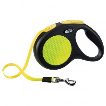 FLEXI Neon M, lesă retractabilă câini, 20kg, bandă, 5m, neon