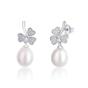 JwL Luxury Pearls Cercei din argint- trifoi cu patru foi, cu perle și zirconu JL0618