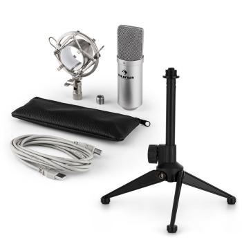 Auna MIC-900S V1, set de microfon usb, microfon condensator argintiu + suport de masă