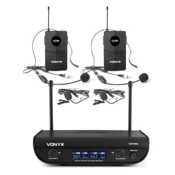 Vonyx WM82B Digital, sistem de microfone wireless UHF cu 2 canale, 2 x căști microfon portabile, 50 m, valiză