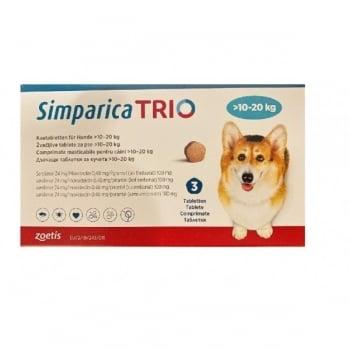 SIMPARICA Trio, comprimate masticabile antiparazitare, câini 10-20kg, 24 mg, 3 comprimate