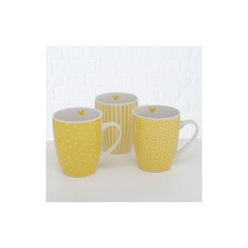 Set 3 căni din porțelan bone china Boltze Sunny, 350 ml, galben