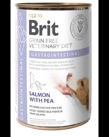 BRIT Veterinary Diet Gastrointestinal Hrana umeda caini, cu somon si mazare pentru tractul gastrointestinal sensibil 400 g