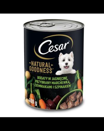 CESAR Hrana umeda pentru caini 6 x 400g bogat in carne de miel cu morcovi, cartofi si spanac