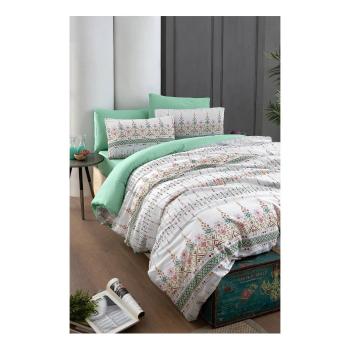 Lenjerie de pat albă/verde pentru pat dublu/canapea extinsă cu cearceaf inclus/cu 4 piese 200x220 cm Ethnic – Mila Home