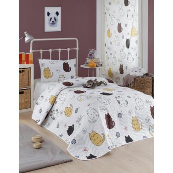 Set cuvertură pentru pat și față de pernă Eponj Home Hello Cats White, 160 x 220 cm