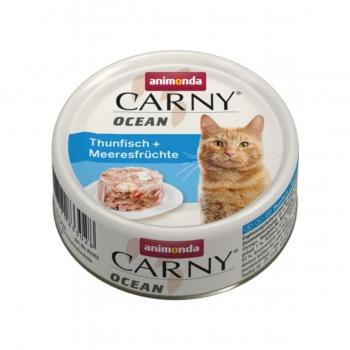 CARNY Ocean, Ton și Fructe de Mare, conservă hrană umedă pentru pisici, (In aspic), 80g