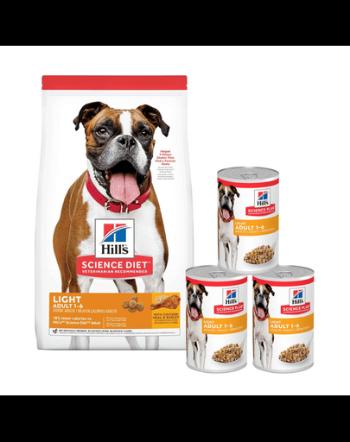 HILL'S Science Plan Adult Light Medium breed hrana caini rasa medie 14 kg + 3 conserve GRATIS