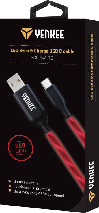Cablu de sincronizare si incarcare USB tip C iluminat - rosie - Mărimea 1 m