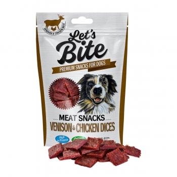 BRIT Let's Bite Meat Snacks Venison & Chicken Dices, Vânat și Pui, recompense fără cereale câini, cuburi de carne, 80g