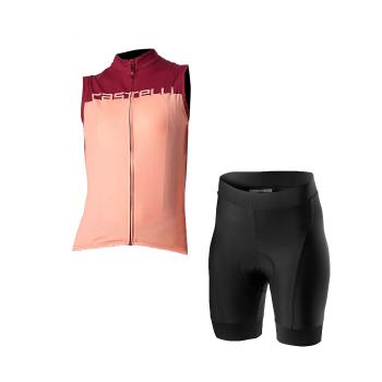 
                 CASTELLI Tricoul și pantaloni scurți de ciclism - VELOCISSIMA LADY - bordo/roz/negru 
            