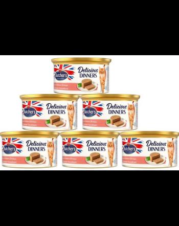 BUTCHER'S Classic Delicious Dinners 6x85 g mousse pisica, somon si creveti