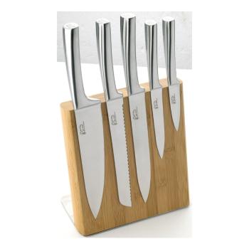 Set 5 cuțite din inox cu suport magnetic Jean Dubost Meteor Bamboo