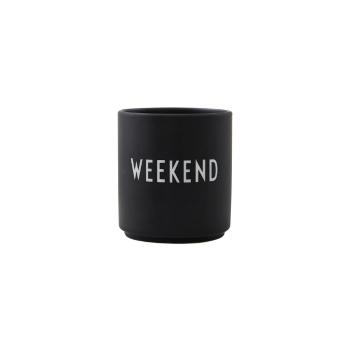 Cană din porțelan Design Letters Favourite Weekend, negru