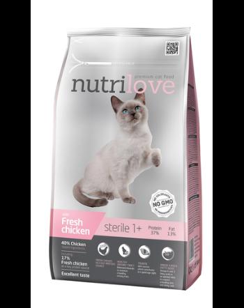 NUTRILOVE Premium hrana uscata pentru pisici sterilizate, cu pui proaspat 1,4 kg