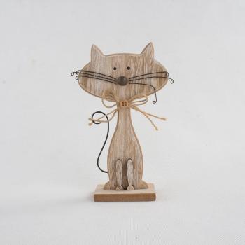 Decorațiune din lemn în formă de pisică Dakls Cats, înălțime 18 cm