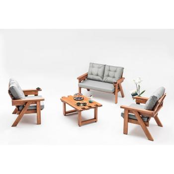 Set mobilier de grădină gri/natural  din lemn  de pin pentru cinci persoane Abant – Floriane Garden