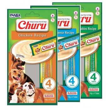 PROMO INABA Churu Dog, diverse arome, recompense lichide fără cereale caini, topping cremos, 14g x 4