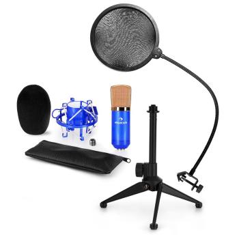 Auna CM001BG, set de microfon V2, microfon condensator, suport de microfon, filtru pop, culoare albastră